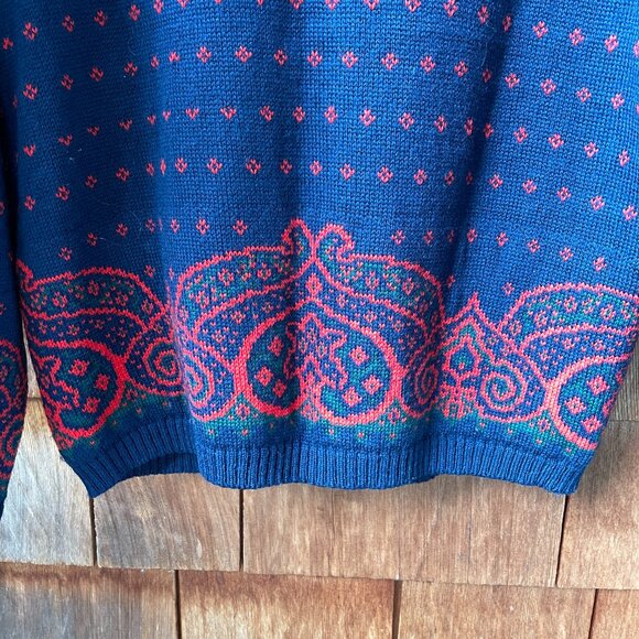 VTG Pendleton Navy Blue & Red 100% Virgin Wool Cardigan in Women's Medium - Picture 8 of 9